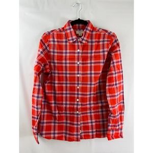 Women's Lands' End Canvas 1963 Long Sleeve Plaid Shirt Blouse Top Orange Blue S